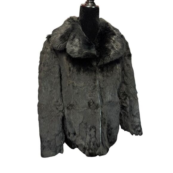 Vintage Black Rabbit Fur Jacket Small-Medium Hook & Eye Closure Lined - Picture 3 of 16